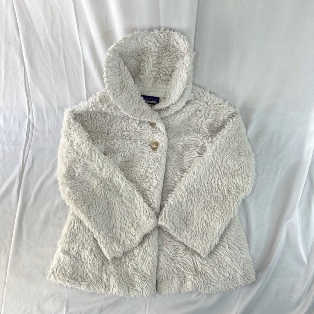 Patagonia Pelage Jacket Girls Small 8 Faux Fur Teddy Bear Soft Button Cozy Core